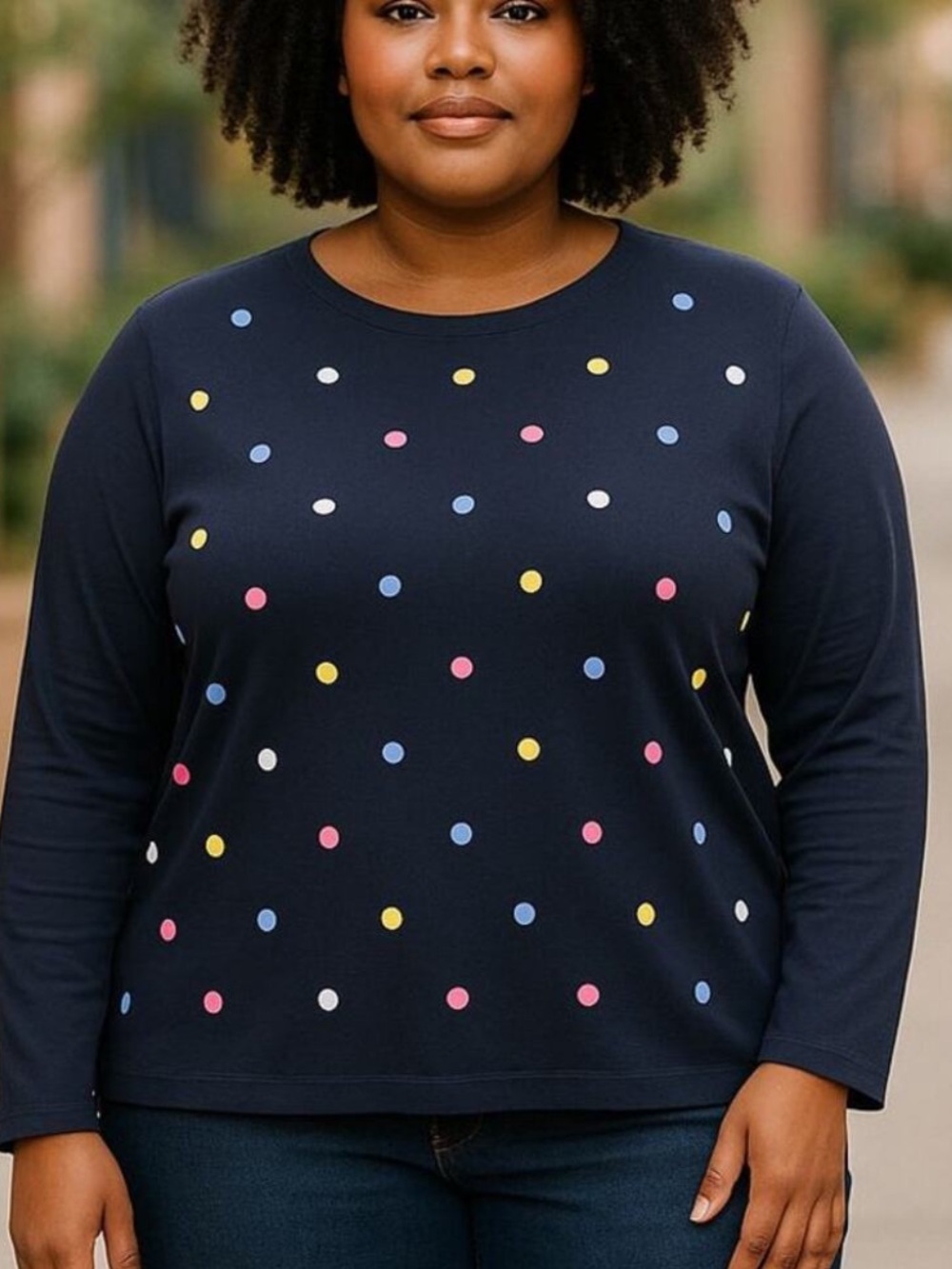 Talbots Plus Multi Color Polka Dot Navy Blue Cotton Blend Sweatshirt Size 2X